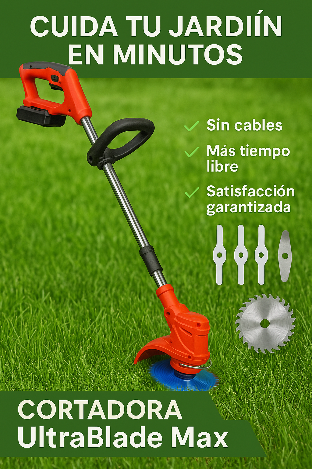 GUADAÑA INALÁMBRICA TURBOBLADE™ [ULTRA POTENTE] + [2 BATERÍAS RECARGABLES] – POTENCIA MÁXIMA SIN CABLES