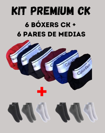 Kit Premium CK – 6 bóxers + 6 pares de medias