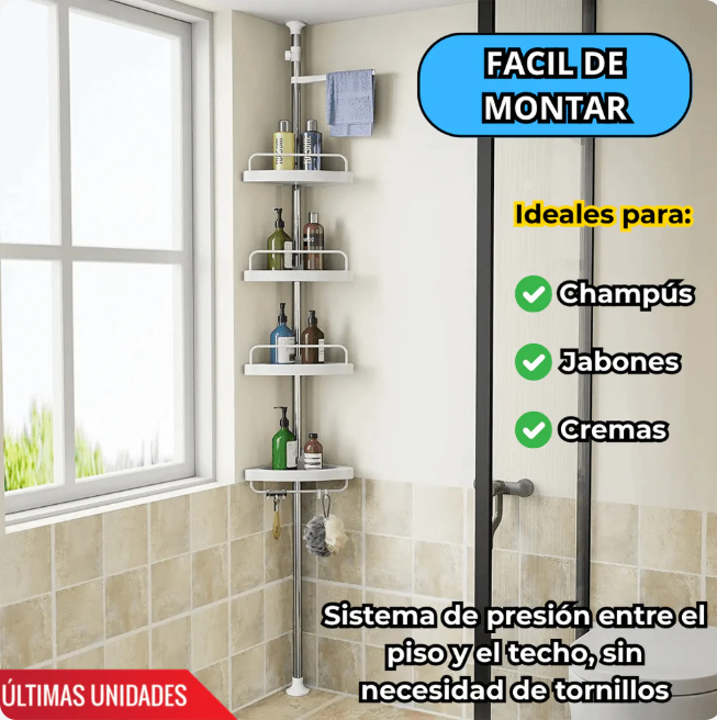 ESQUINERO ORGANIZADOR  AJUSTABLE – ¡ADIÓS AL CAOS EN TU BAÑO!