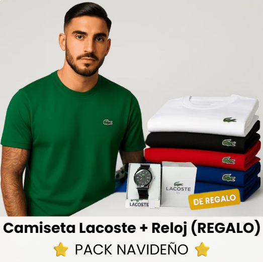 ⭐ PACK NAVIDEÑO: Camiseta Lacoste + Reloj (REGALO) 🐊