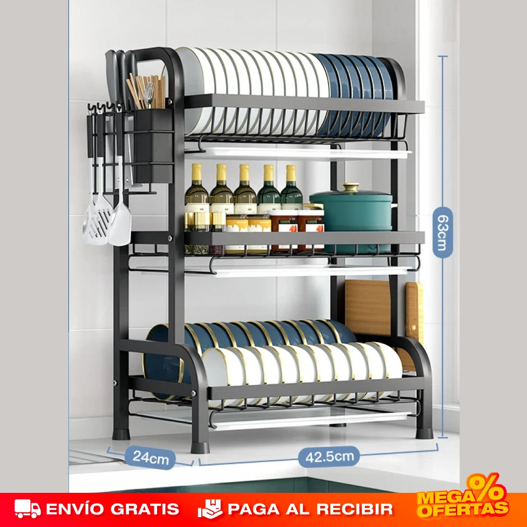 ESCURRIDOR ORGANIZADOR MULTIUSOS 3 NIVELES – MÁS LIMPIO, MÁS PRÁCTICO, MÁS RÁPIDO