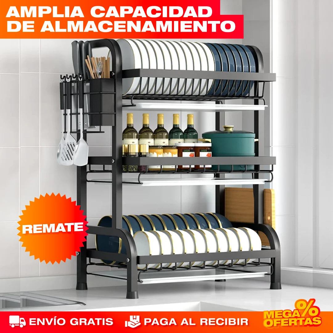 ESCURRIDOR ORGANIZADOR MULTIUSOS 3 NIVELES – MÁS LIMPIO, MÁS PRÁCTICO, MÁS RÁPIDO