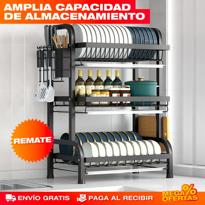 ESCURRIDOR ORGANIZADOR MULTIUSOS 3 NIVELES – MÁS LIMPIO, MÁS PRÁCTICO, MÁS RÁPIDO
