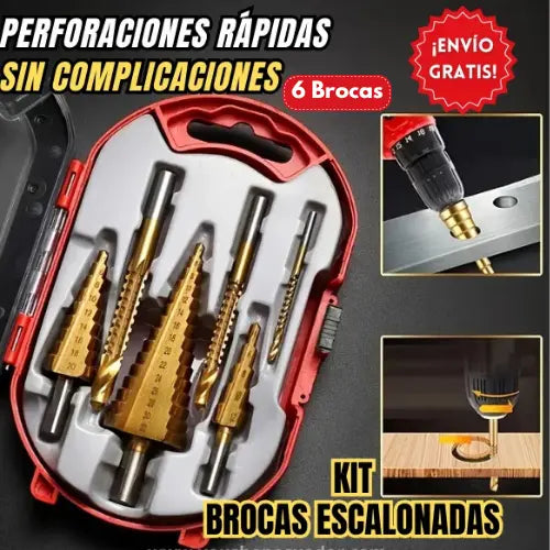 BROCAS ESCALONADAS TITANIO PRO™ – 52 TAMAÑOS DE PERFORACIÓN EN UNO SOLO KIT